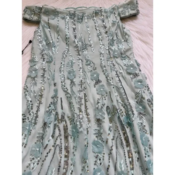 NWT Adrianna Papell Beaded Off Shoulder Dress Sea Glass 💗 - Picture 7 of 8